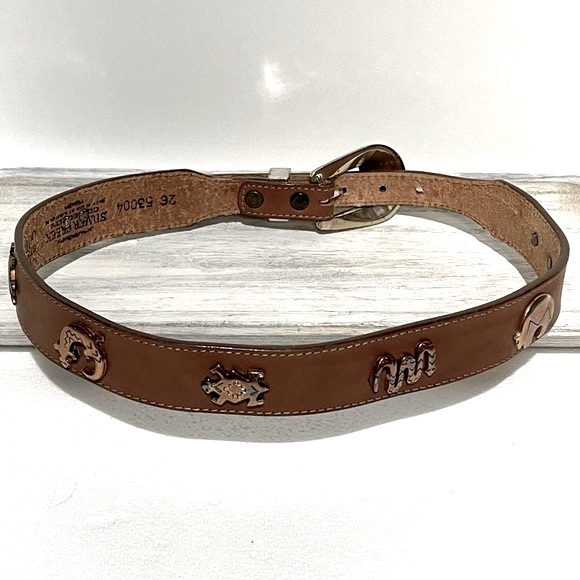 Silver Creek Collection Brown Leather Silver Charm Western Belt Size Small - Picture 15 of 16